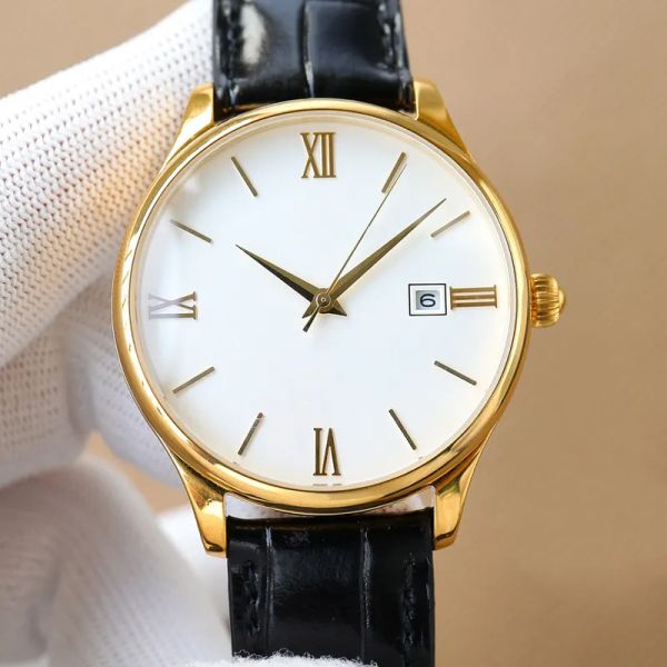 

classic luxury watch mechanical sports watch 40mm fashion business waterproof wrist watch leather, Slivery;golden