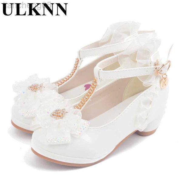 

sandals ulknn girls sandals high heel pink leather buckle strap children's gladiator bowtie white shoes size 26-37 soft kid shoes enfan, Black;red