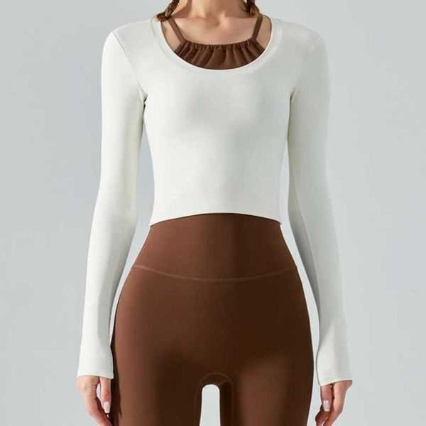 

active smn and winter big round neck long sleeve yoga dress tight slim women's running sports fitness with cushionuygcuygc, Gray