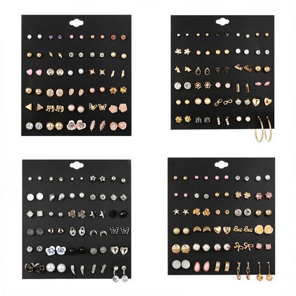 

korean trend 30 pairs of non duplicate sample combination suit korean ins style earrings women's high-quality earrings, Golden