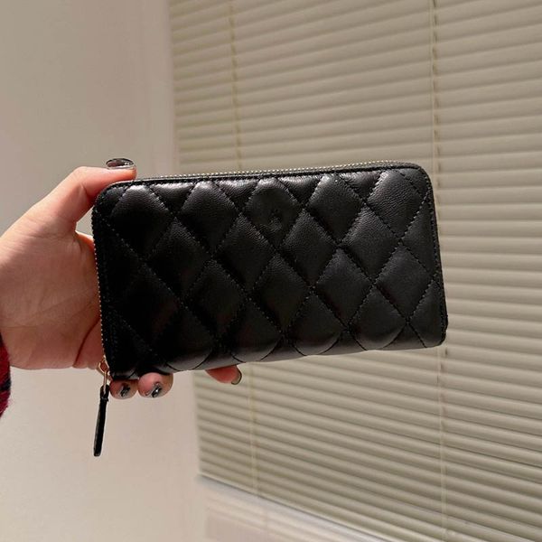 

long zippered women wallet bag matelasse leather lambskin quilted multi pochettes large capacity designer bag luxurious coin purse card hold, Red;black