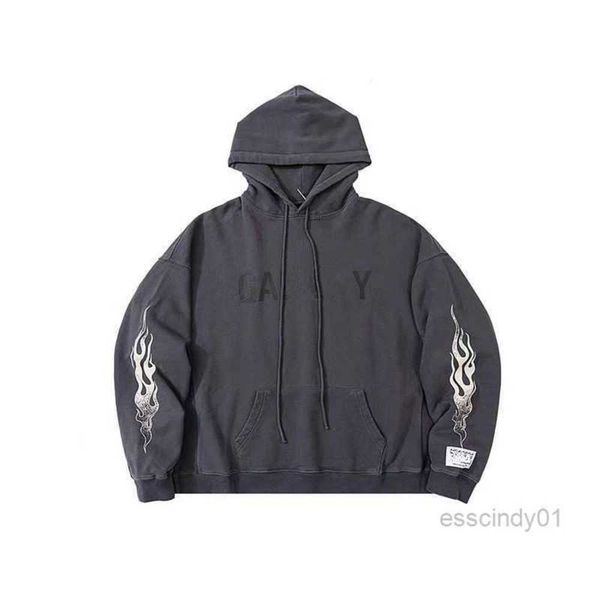

men's hoodies sweatshirts galleryes depts letter flame printed high street vintage loose loop hoodiesmykn, Black