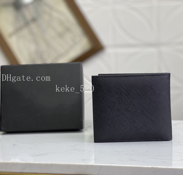 

2023 luxury designer men wallet short two fold credit card case twill cowhide pocket nfc coin purse business 2m0513 black, Red;black