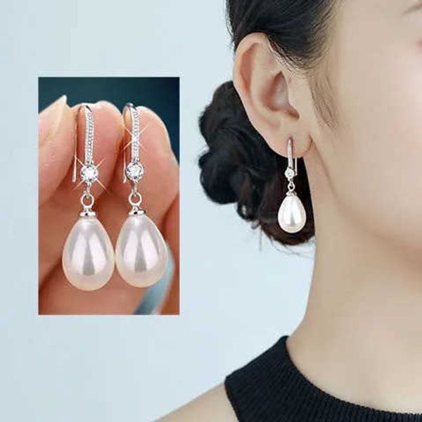 

charm stud pearl earrings 2023 new tidal drop feminine elegant feeling net red round face versatile sterling silver wind earhook, Golden