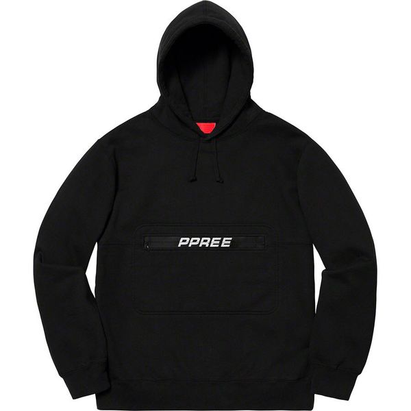 

22fw cassic letter zip pouch hooded sweatshirt men's women splicing trend autumn winter thick solid pullover sweater high street fashio, Black