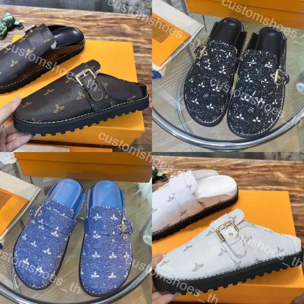 

2023 luxury designer cosy comfort clog sandals women men fur leather mules slippers platform flip flops fashion summer easy sandal calfskin, Black