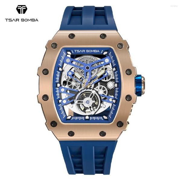 

wristwatches tsar bomba skeleton watches mens automatic clock waterproof luxury business mechanical wristwatch gift, Slivery;brown
