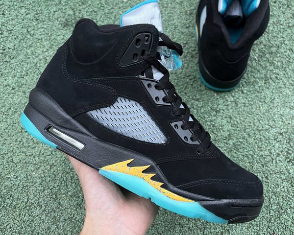 

jumpman 5 'aqua' basketball shoes 5s black/aquatone-taxi outdoor sneaker sports with box
