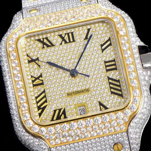 

fashion iced out watchesmens wrist luxury round cut lab gr sw1l, Slivery;golden