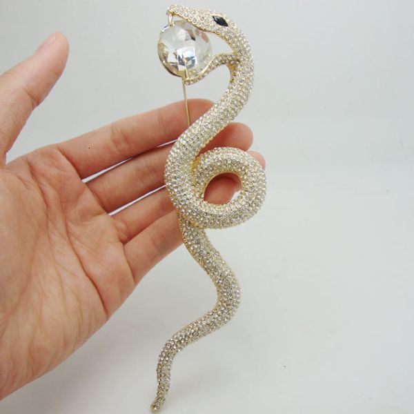 

pins brooches ttjewelry luxurious long snake pendant animal pin clear crystal classic women party 230216, Gray
