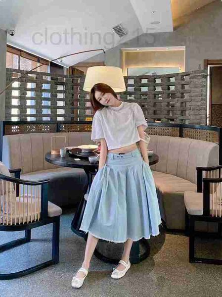 

skirts&skorts designer embroidery wash light blue denim pleated skirt women d55m