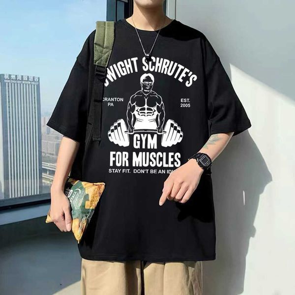 

men's t-shirts dwight schrutes gym for muscles stay fit don't be an idiot tshirt man loose oversized tshirts men women harajuku t, White;black