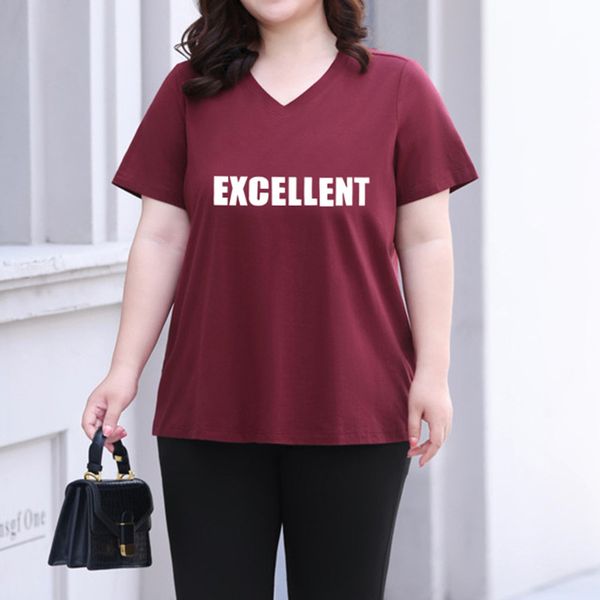 

women's t-shirt 2023 summer v-neck loose large fashion print middle-aged mom top, White