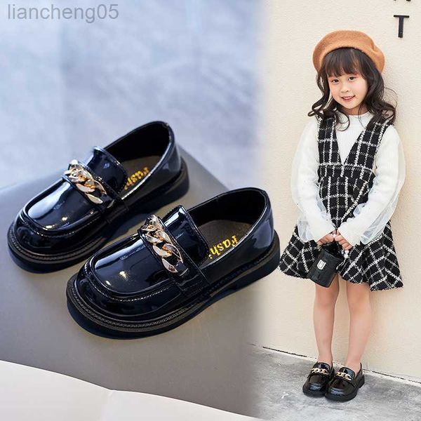 

sandals kids glossy metal chains white pu loafers for girls children fashion casual school shoes for boys w0217, Black;red