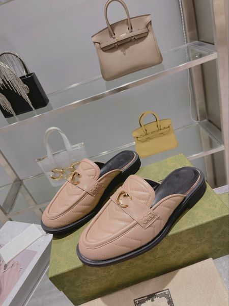 

2023 summer beach men slippers fashion loafers lazy flat baotou designer flops leather letters lady cartoon slides women shoes metal ladies, Black