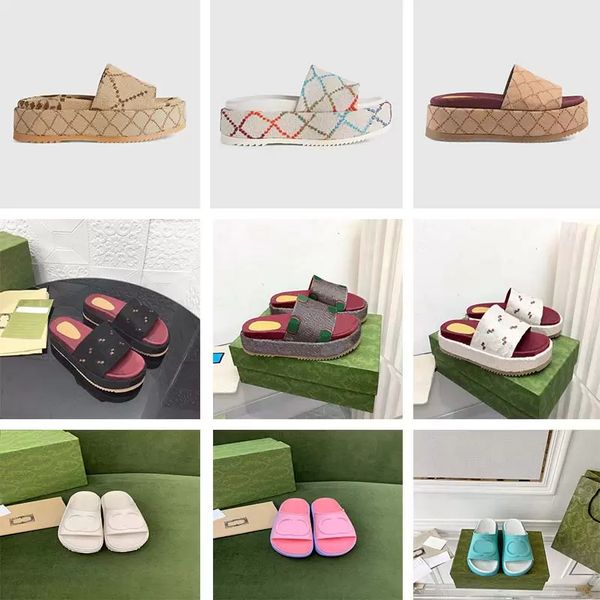 

casual shoes designer slippers colorful womens platform fashion sandals mid heel high 55mm canvas strap box, Black