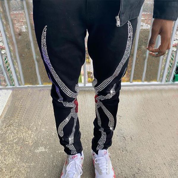 

men's jeans man denim pencil pants black stretchy skinny slim fit drill letter punk streetwear biker trousers 230216, Blue