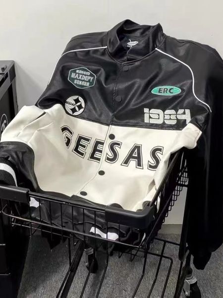 

mens jackets leather racing spliced american vintage pu streetwear hong kong style high street baseball uniform 230216, Black;brown