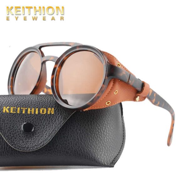 

keithion fashion vintage steampunk punk style round polarized sunglasses leather side shield brand design gradient sun glasses, White;black