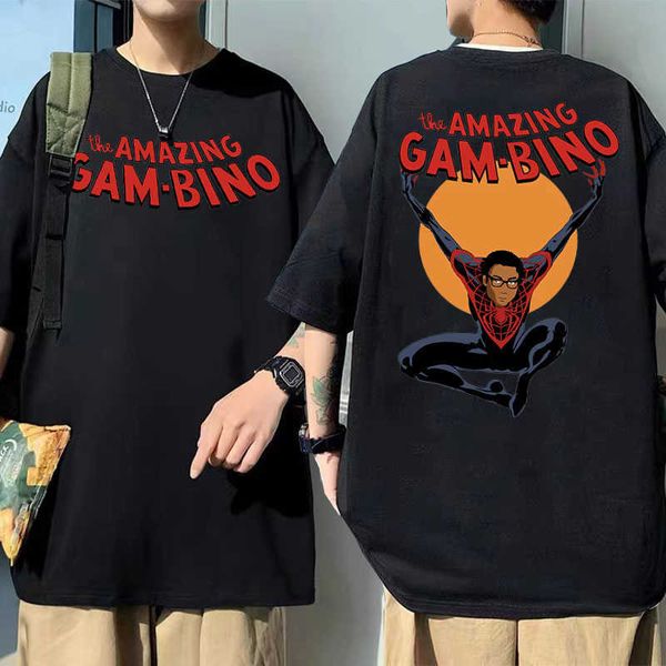 

men's t-shirts vintage the amazing gam bino chilgamb spider double sided print tshirt men women fashion hip hop tshirt mens black t sh, White;black
