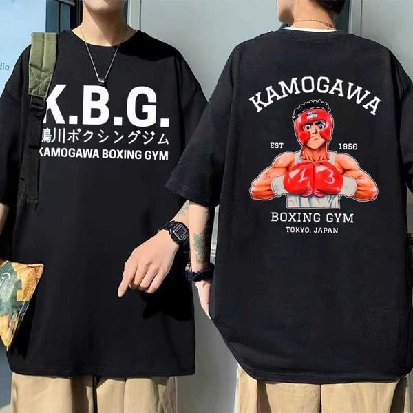 

men's t-shirts anime hajime no ippo kamoga boxing gym double sided print t shirt manga makunouchi takamura kgb graphic tshirt men stree, White;black