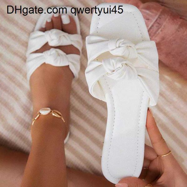 

qwertyui45 slippers slippers new women's slippers summer bow square toe shoes twist strap ladies flat sandals outdoor beach casual comf, Black