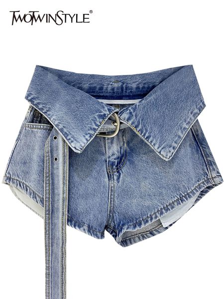 

women's shorts twotyle korean fashion blue denim short pants for women high waist sashes solid female summer clothes style 230217, White;black