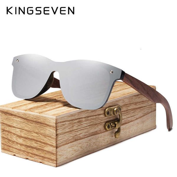 

kingseven fashion men sunglasses polarized walnut wood mirror uv400 lens sun glasses women brand design colorful shades handmade, White;black
