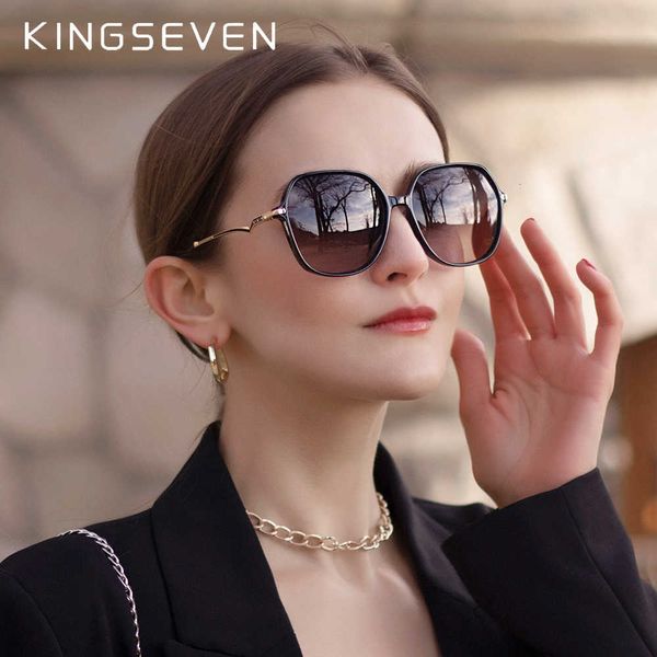 

kingseven 2023 design big frame polarized sunglasses for women uv400 lens lightning shaped temples ladies eyewear, White;black
