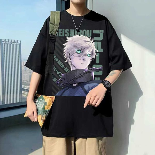 

men's t-shirts anime blue lock seishirou nagi oversized tshirt men harajuku streetwear man woman cartoon manga graphic tshirt male t sh, White;black