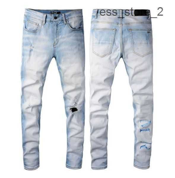 

am new varsity embroidery superior quality mens jeans distressed motorcycle biker jean rock skinny slim ripped hole letter brand hip hop 5 a, Blue