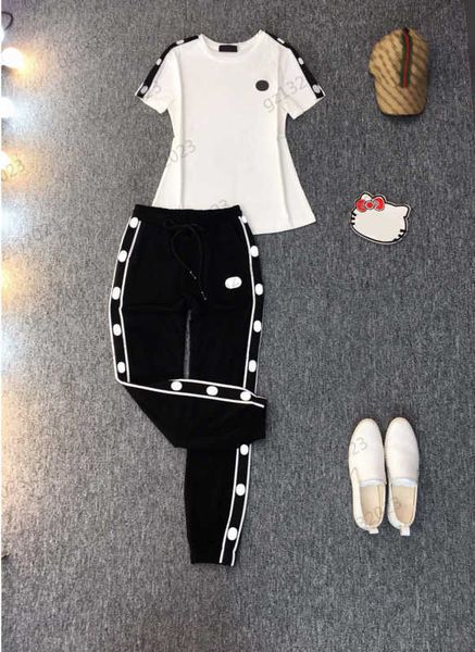 

summer two piece pants brand logo embroidery simple joker short sleeve t-shirt side letter webbing fashion designer pants 3 colors clothing, White
