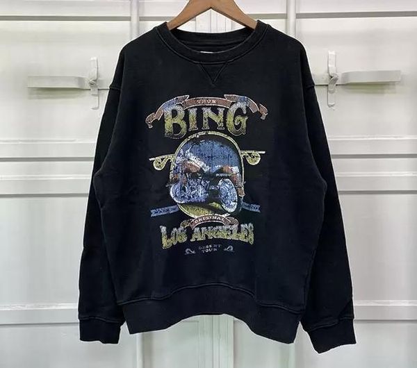 

anine bing city women pullover sweatshirt new embroidery letter burst fleece sweater printed wash round neck female cotton hoodie v2, Black