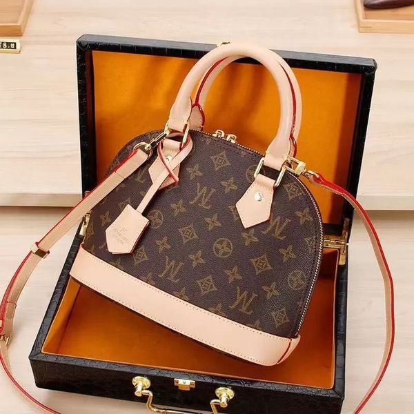 

2023 alma bb pm shell bag women leather handbags flower printed shoulder bags with lock designer handbag crossbody purse wallet tote 25cm