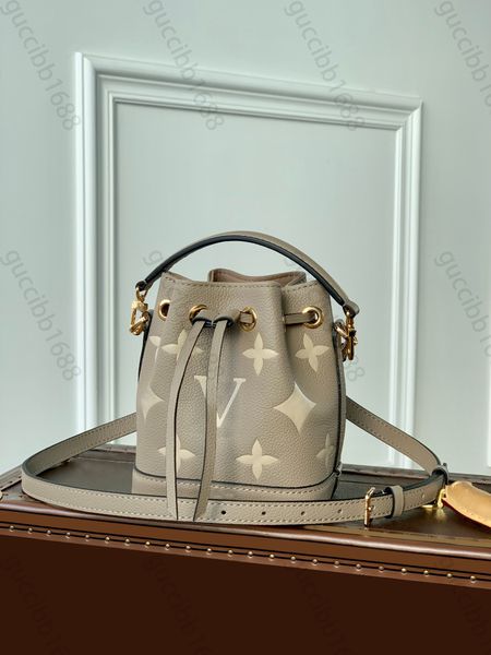 

10a tier mirror quality nano n0e bag luxury designers real leather cowhide bucket handbag womens black embossed purse crossbody shoulder str