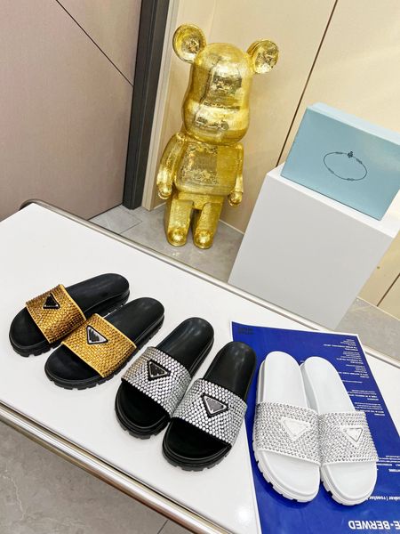 

2023 early spring rhinestone slippers fashion flip-flops outside wear genuine leather women, Black