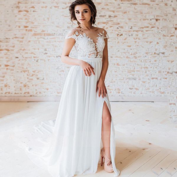 

party dresses wedding dress custom made a line chiffon boho bridal gowns long sleeves robe de mariee see through appliques beading 230217, White;black