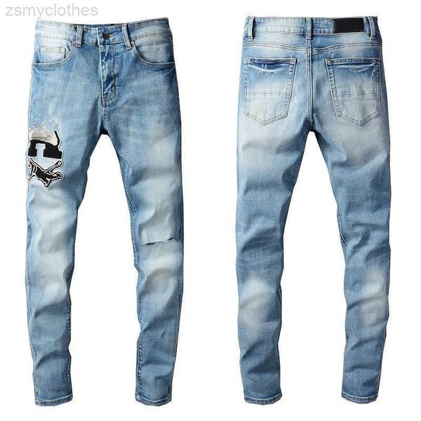 

men's jeans man skinny jeans designer riped jeans for mens denim distressed rip torn biker black pant 20ss jogger long zipper baggy dis, Blue