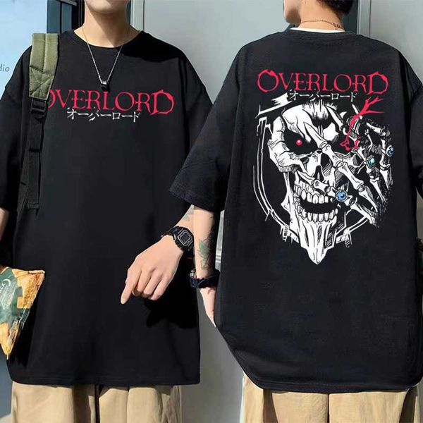 

men's t-shirts anime vintage skull graphic oversized t shirt men women fashion new harajuku tshirt overlord over lord pattern print tsh, White;black