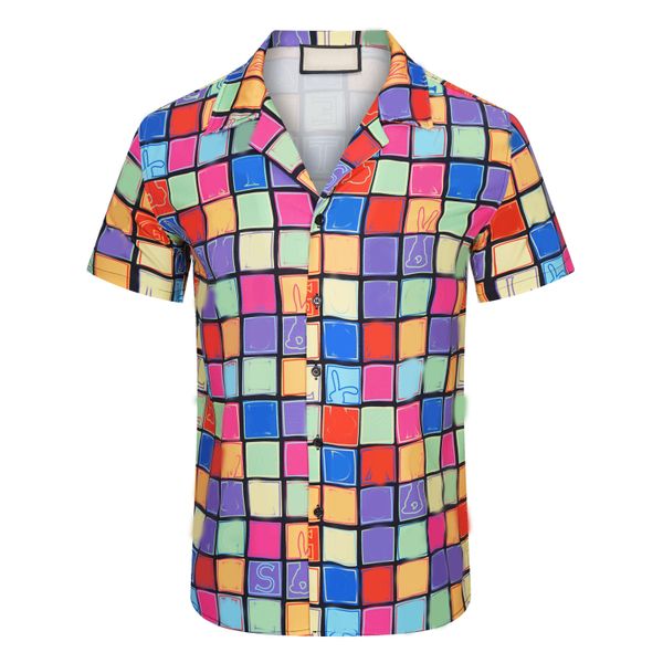 

23ss men casual shirts luxury designer shirts mens fashion geometric print bowling shirt hawaii floral casual shirts men slim fit short slee, White;black