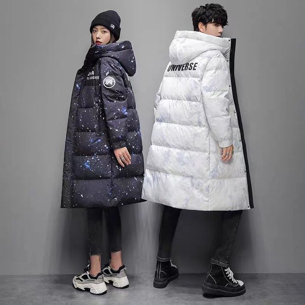 

down jacket duck down women's zippered ladies down coat cardigan jacket loose standing neck winter threaded sleeve zipper long, Black