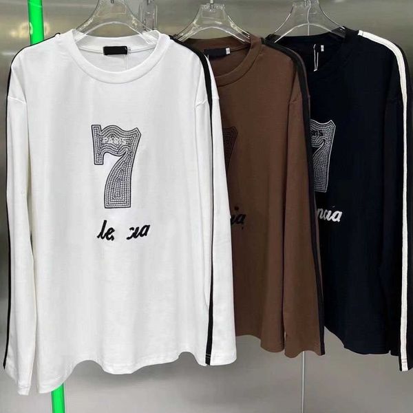 

23ss women's brand logo letter-printed pure cotton long-sleeved bottom shirt half-high collar long-sleeved t-shirt top, White