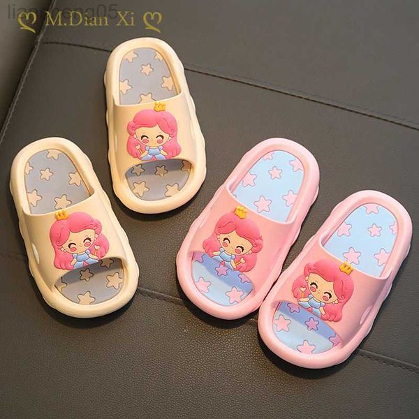 

slipper children' slippers summer girl cute cartoon indoor household non-slip soft bottom bathroom girl baby princess slippers w0217, Black;grey