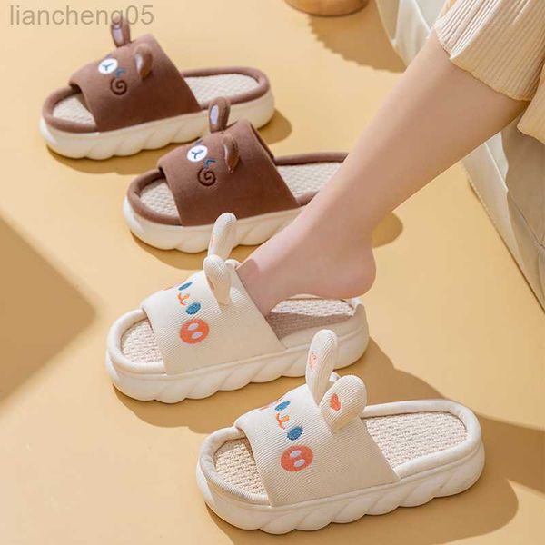 

slipper home linen slipper for women cute bunny clouds flip flops female design bedroom cozy shoes slides platform couples man sandals w0217, Black;grey