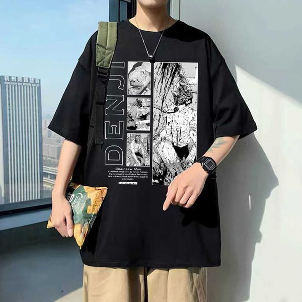 

men's t-shirts manga chains man denji pochita print tshirts summer men women casual loose tshirts men's anime pure cotton tshirt m, White;black