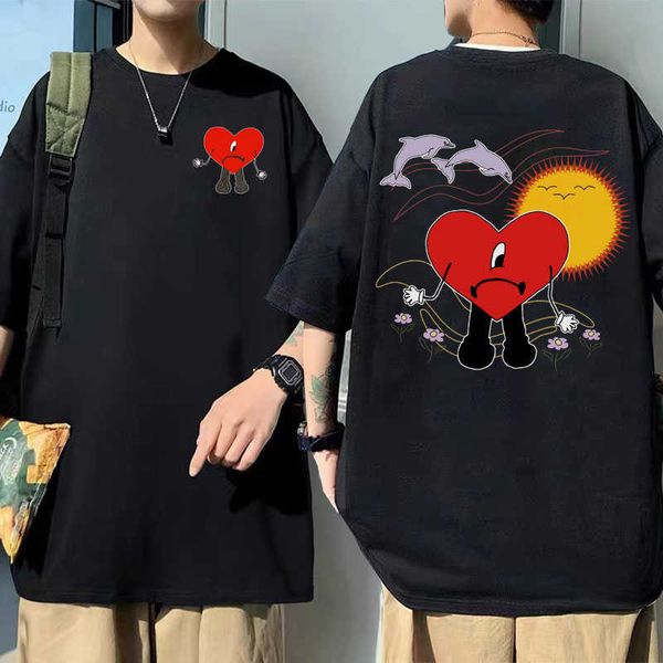 

men's t-shirts bad bunny un verano sin ti music album tees summer men women harajuku tshirts dolphin sun love eyes graphics print t shi, White;black