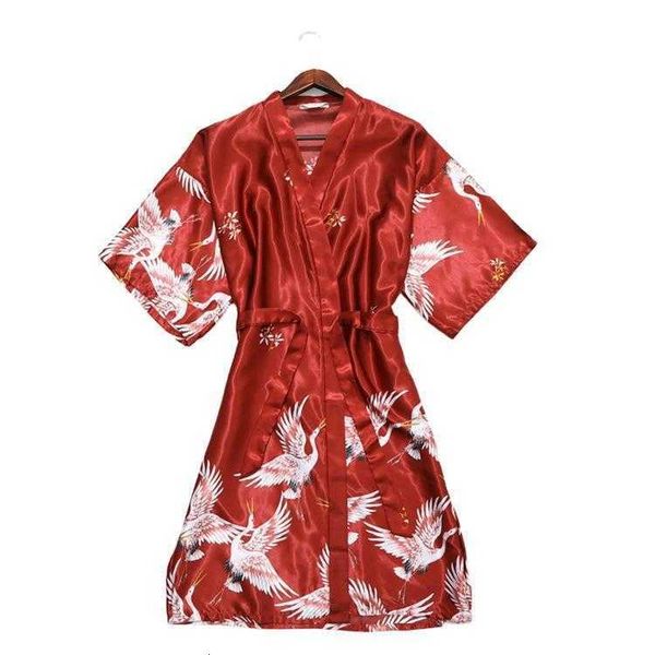 

pajamas body warmer bridal morning gown women's summer silk mid-length bridesmaid group crane nightgown girl's large bathrobe summ, Black;red