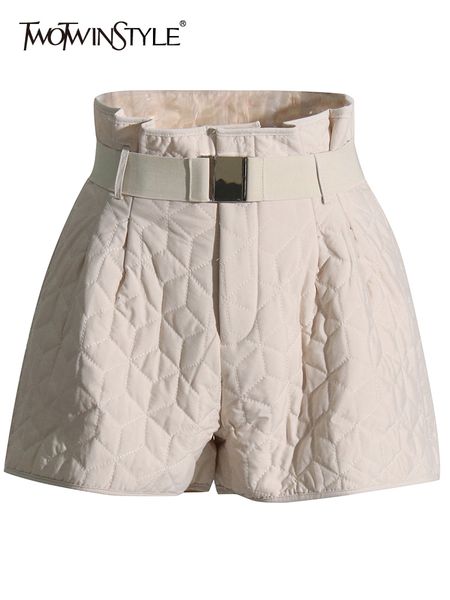 

women's shorts twotyle winter for women high waist patchwork pocket minimalist drawstring casual short pants female 230217, White;black