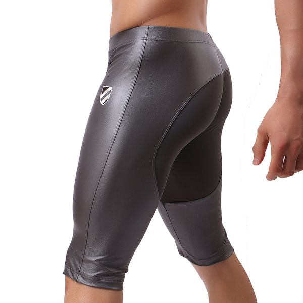 

men's shorts board faux leather fitness swimsuit swimwear tight male trunk beachwear 230217, White;black