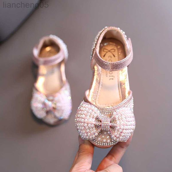 

sandals sandals for girls summer children kids baby girls pearl bowknot crystal princess sandals wedding shoes 2022 spring new e442 w0217, Black;red